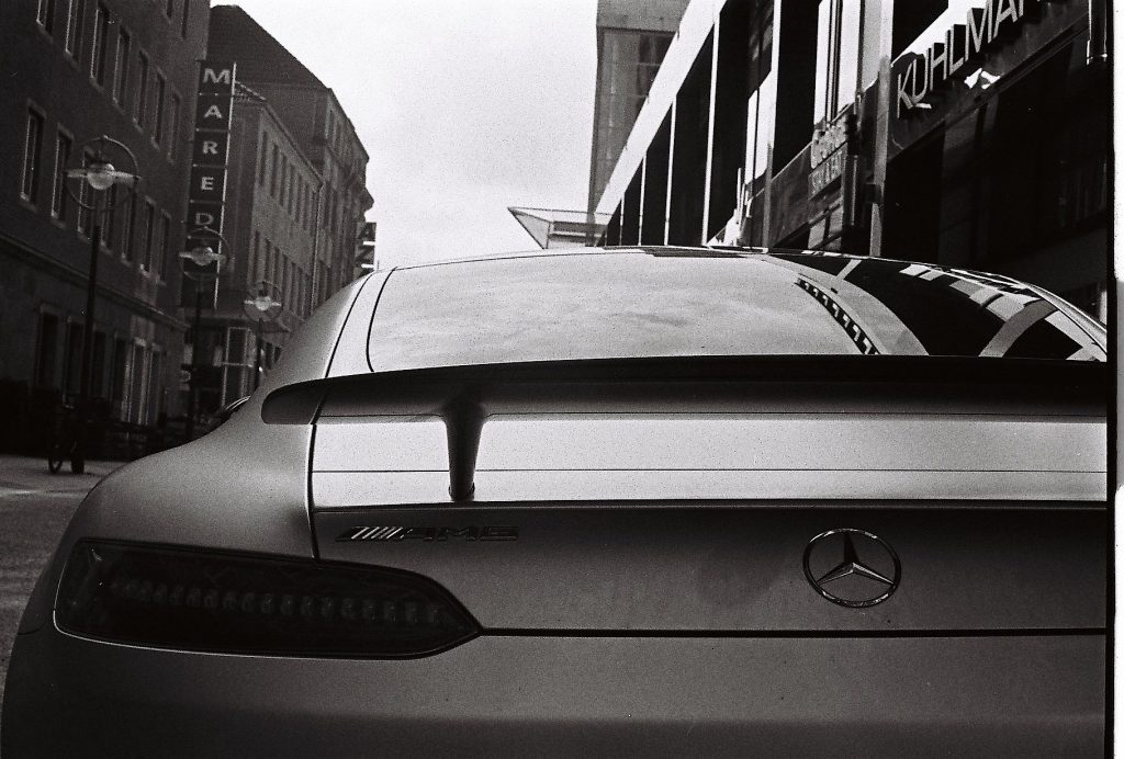 Mercedes SLS spoiler on analog film
